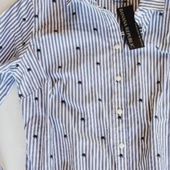 NWT BANANA REPUBLIC Quinn Boy-Fit Elephant Print Striped Shirt - Picture 6 of 9